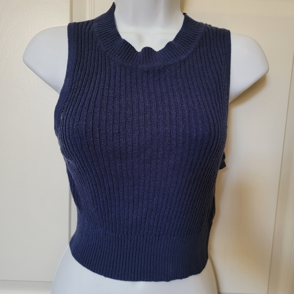 Blue Ribbed Sweater Vest